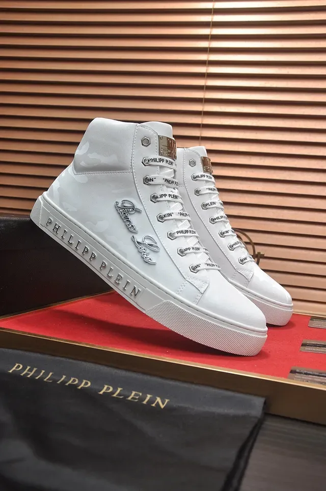 Philipp Plein أحذية رياضية عالية الارتفاع أبيض كامو للأسلوب الحياتي 8