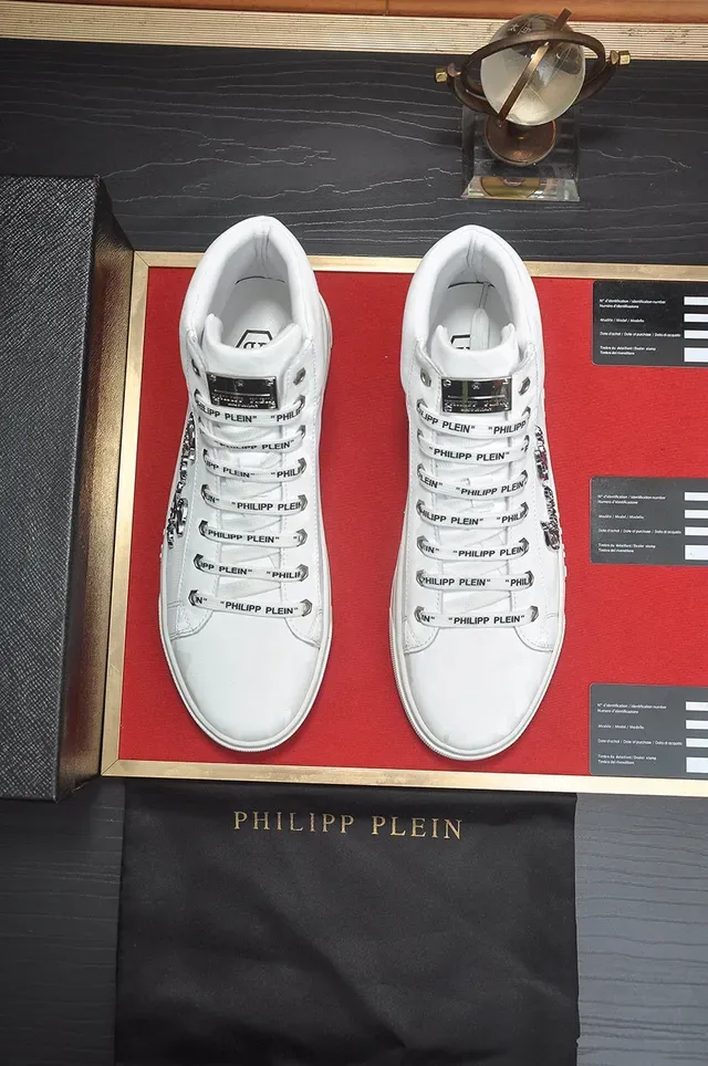 Philipp Plein أحذية رياضية عالية الارتفاع أبيض كامو للأسلوب الحياتي 9