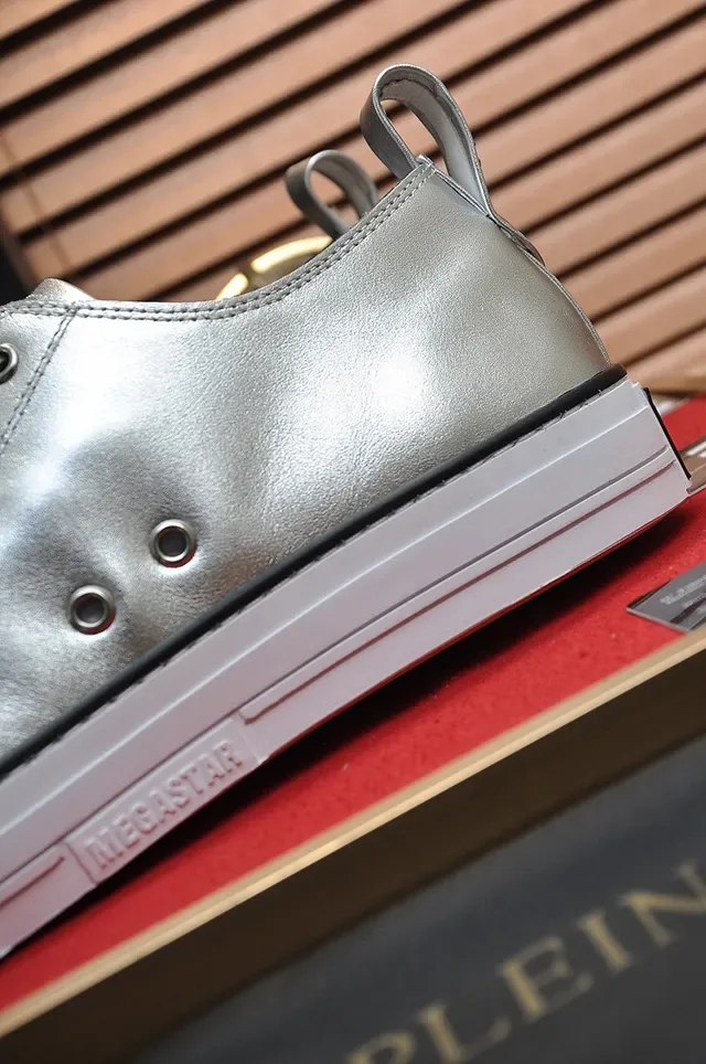 Philipp Plein Metallic Silver and White Lifestyle Sneakers 2