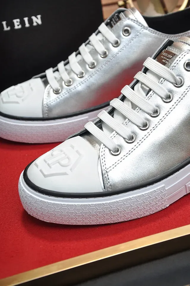 Philipp Plein Metallic Silver and White Lifestyle Sneakers 3