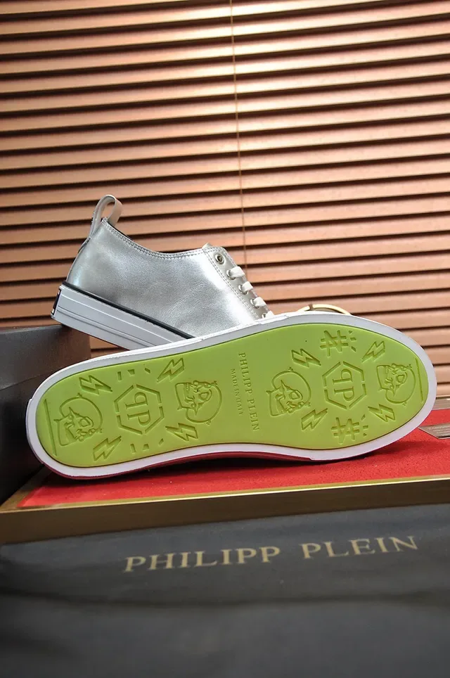 Philipp Plein Metallic Silver and White Lifestyle Sneakers 4