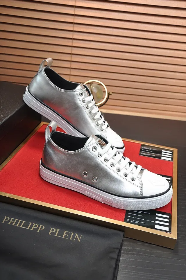 Philipp Plein Metallic Silver and White Lifestyle Sneakers 5
