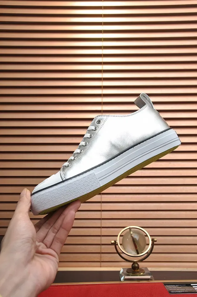 Philipp Plein Metallic Silver and White Lifestyle Sneakers 6
