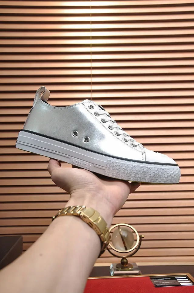 Philipp Plein Metallic Silver and White Lifestyle Sneakers 7