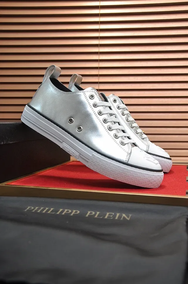 Philipp Plein Metallic Silver and White Lifestyle Sneakers 8
