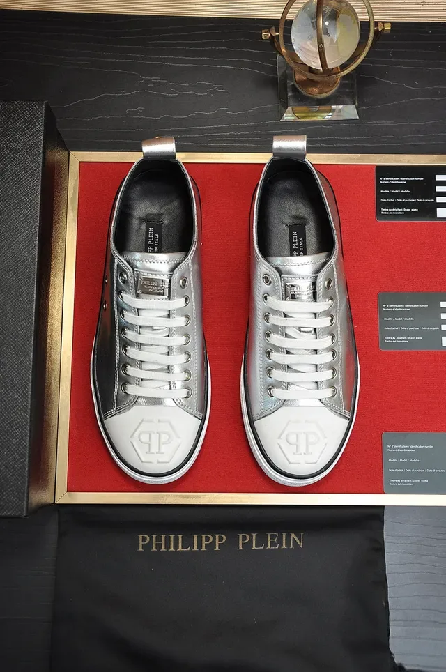 Philipp Plein Metallic Silver and White Lifestyle Sneakers 9