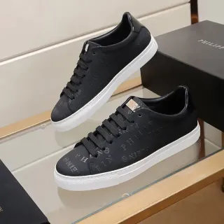 Philipp Plein Monogram-Embossed Lifestyle Sneaker Black White Upper Smooth Leather-Like Finish Lifestyle Sneakers