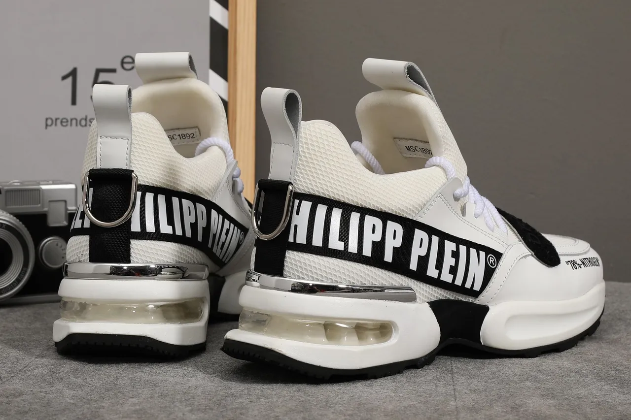 Philipp Plein Nitrogen كعب أبيض أسود حزام فيلكرو مزدوج حذاء رياضي كاجوال سميك 3