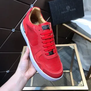 Philipp Plein Red Perforated Lifestyle Sneakers