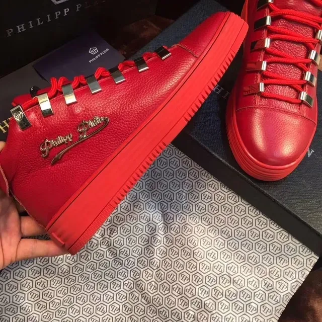 Philipp Plein Chaussures Lifestyle Rouge Argent Hautes avec Hardware Métallique 2