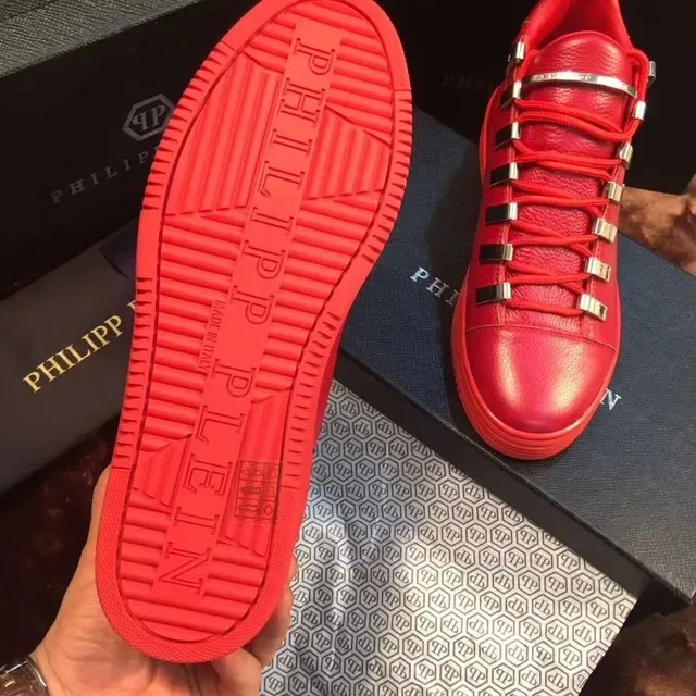 Philipp Plein Chaussures Lifestyle Rouge Argent Hautes avec Hardware Métallique 4