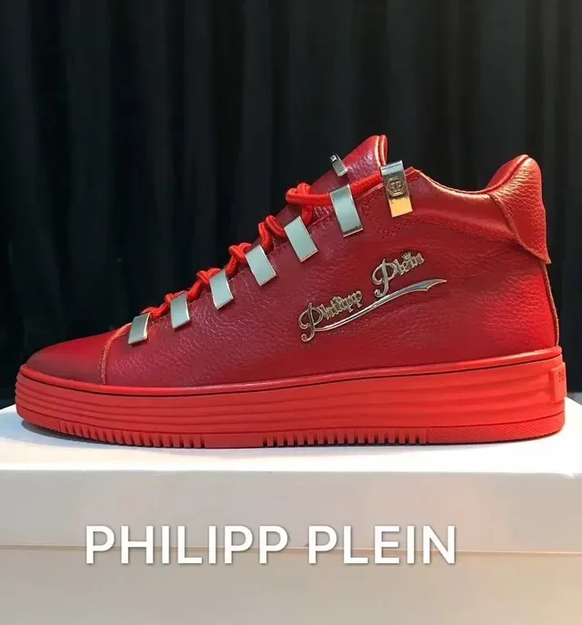 Philipp Plein Chaussures Lifestyle Rouge Argent Hautes avec Hardware Métallique 5