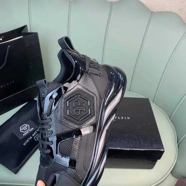 Philipp Plein Skull Detail Black Patent and Mesh Lifestyle Sneakers 3