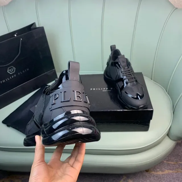 Philipp Plein Skull Detail Black Patent and Mesh Lifestyle Sneakers 4