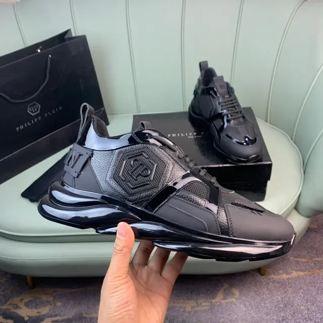 Philipp Plein Skull Detail Black Patent and Mesh Lifestyle Sneakers 5