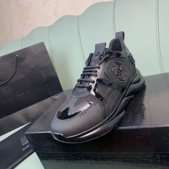 Philipp Plein Skull Detail Black Patent and Mesh Lifestyle Sneakers 9