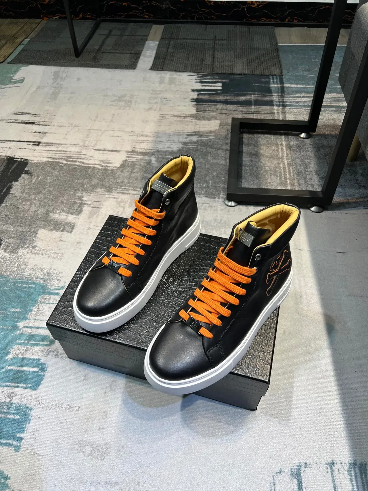 Philipp Plein Broderie Crâne Noir Baskets Lifestyle Hautes 5