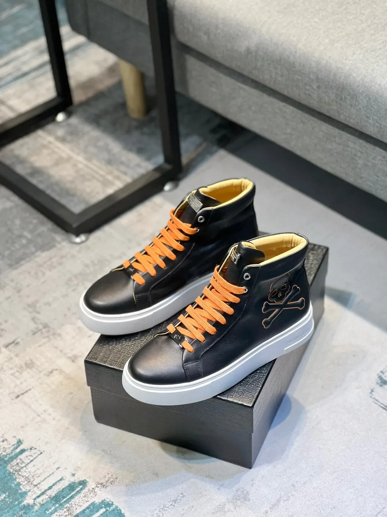 Philipp Plein Broderie Crâne Noir Baskets Lifestyle Hautes 7