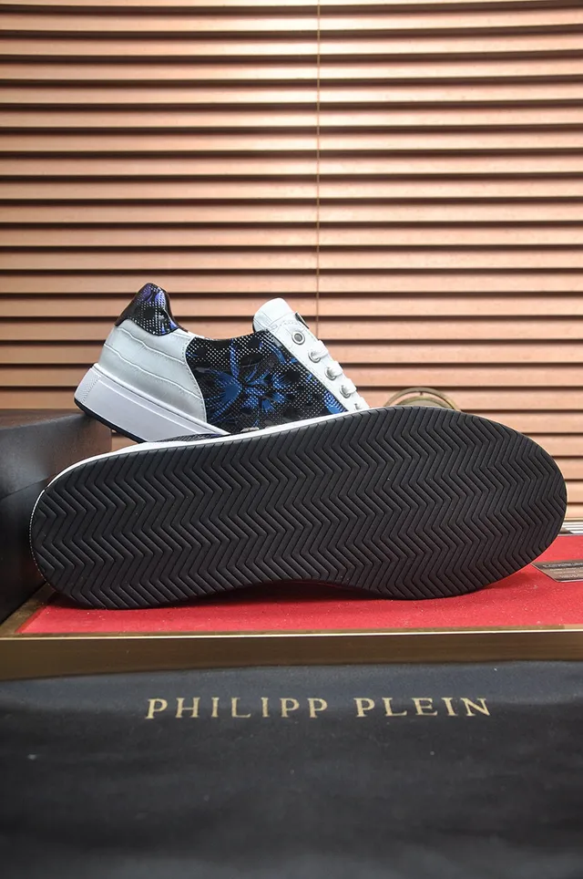 Philipp Plein Sneakers Lifestyle Blanc Bleu en Cuir Embossé Crocodile avec Panneau Camo Digital 7