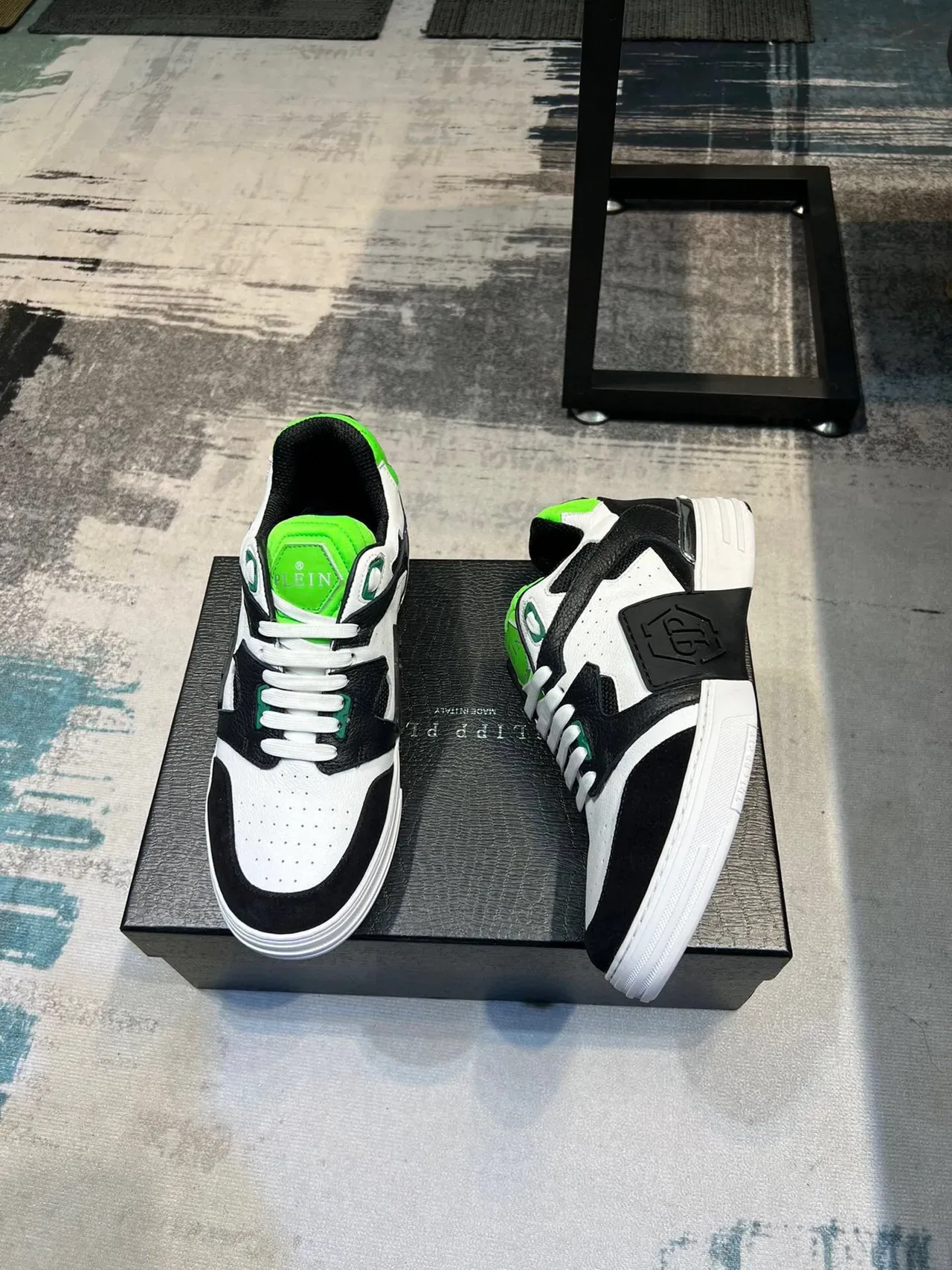 Philipp Plein White Green Low-Top Mixed-Material Sneakers 7