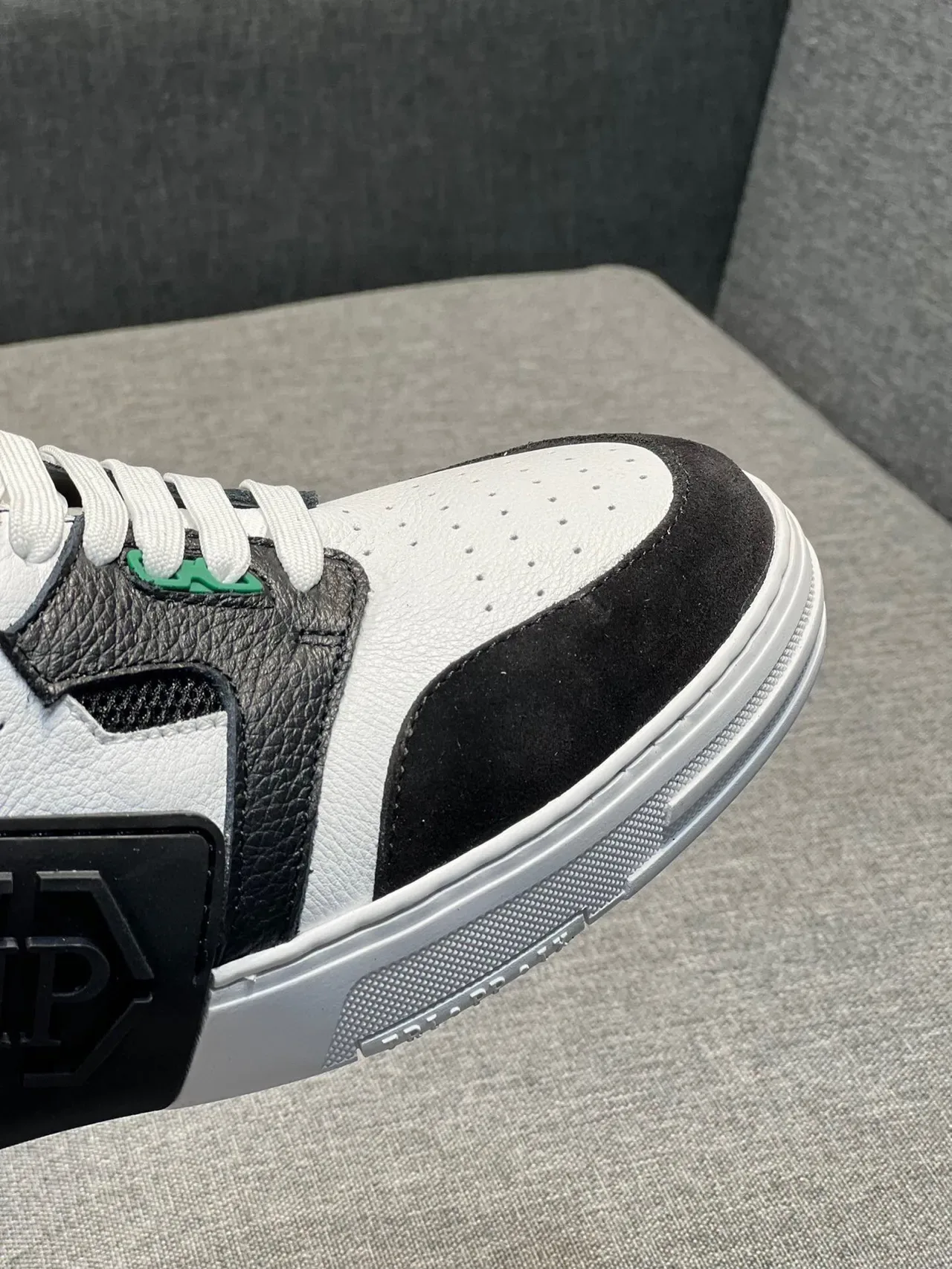 Philipp Plein White Green Low-Top Mixed-Material Sneakers 8