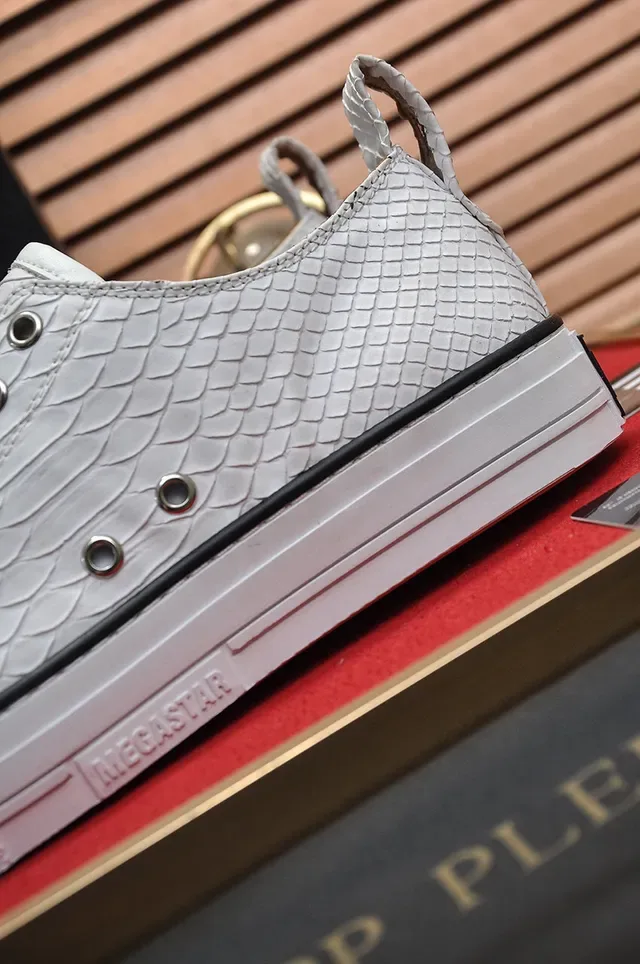 Philipp Plein Sneakers Lifestyle à Encolure Basse Texturisées Peau de Serpent Blanche 2
