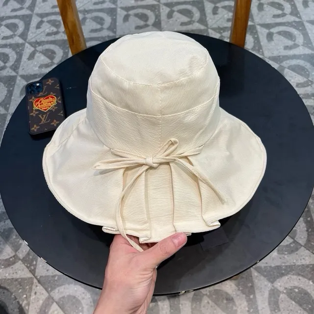 Prada Beige Black Structured Wide Brim Textured Off-White Fabric Bucket Hat 3