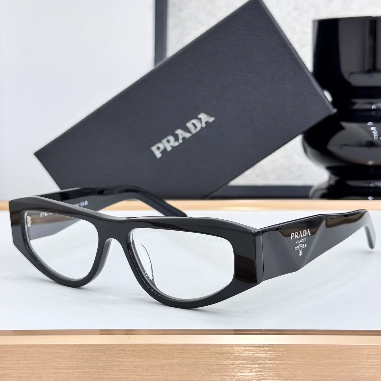 Prada Black Geometric Shield Frame Faceted Temple Detailing Sunglasses 2