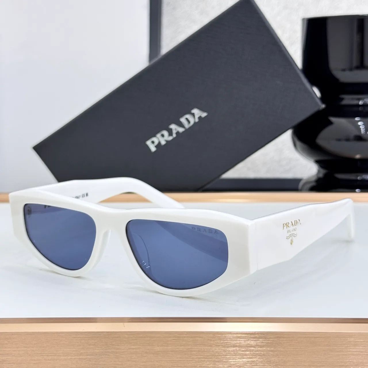 Prada Black Geometric Shield Frame Faceted Temple Detailing Sunglasses 3
