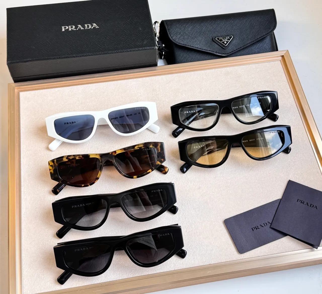 Prada Black Geometric Shield Frame Faceted Temple Detailing Sunglasses 8