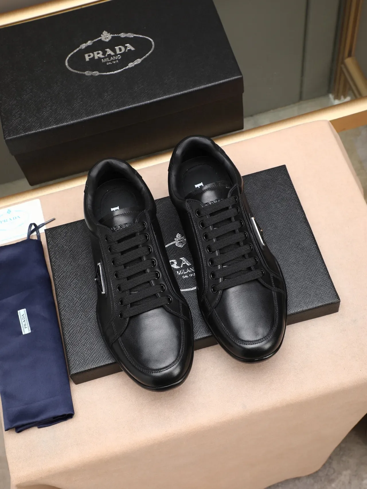 Prada Black Leather Lace-Up Casual Shoe 2