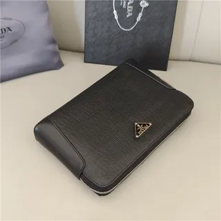 Prada Noir Argent Cuir Embossé Crocodile Fermeture Éclair Supérieure Poignet 8