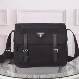 Prada Black Structured Nylon Dual Buckle Straps Messenger Bag