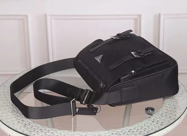 Prada Black Structured Nylon Dual Buckle Straps Messenger Bag 6