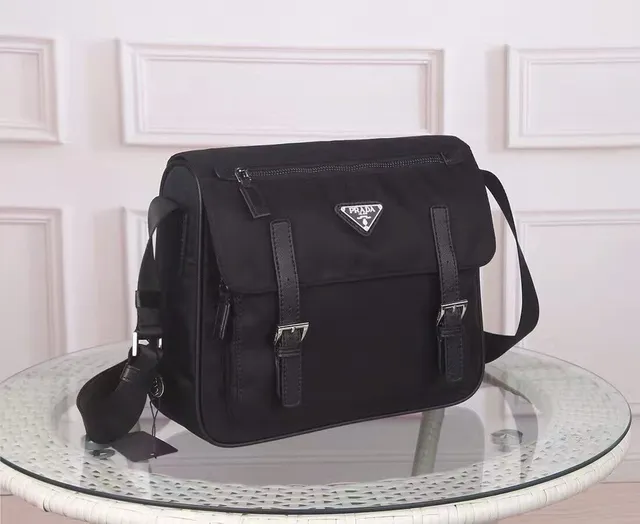 Prada Black Structured Nylon Dual Buckle Straps Messenger Bag 9