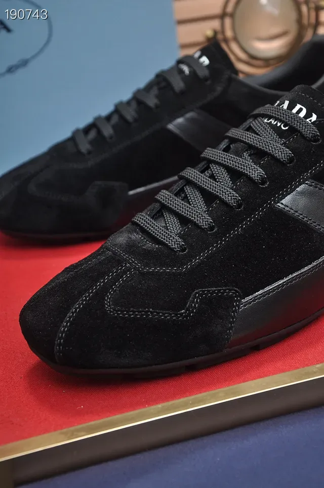 Prada Black Suede And Leather Paneling Low-Top Lace-Up Silhouette Lifestyle Sneakers 3
