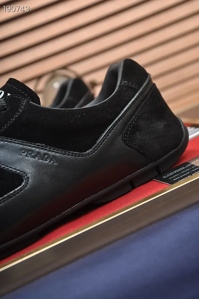 Prada Black Suede And Leather Paneling Low-Top Lace-Up Silhouette Lifestyle Sneakers 4