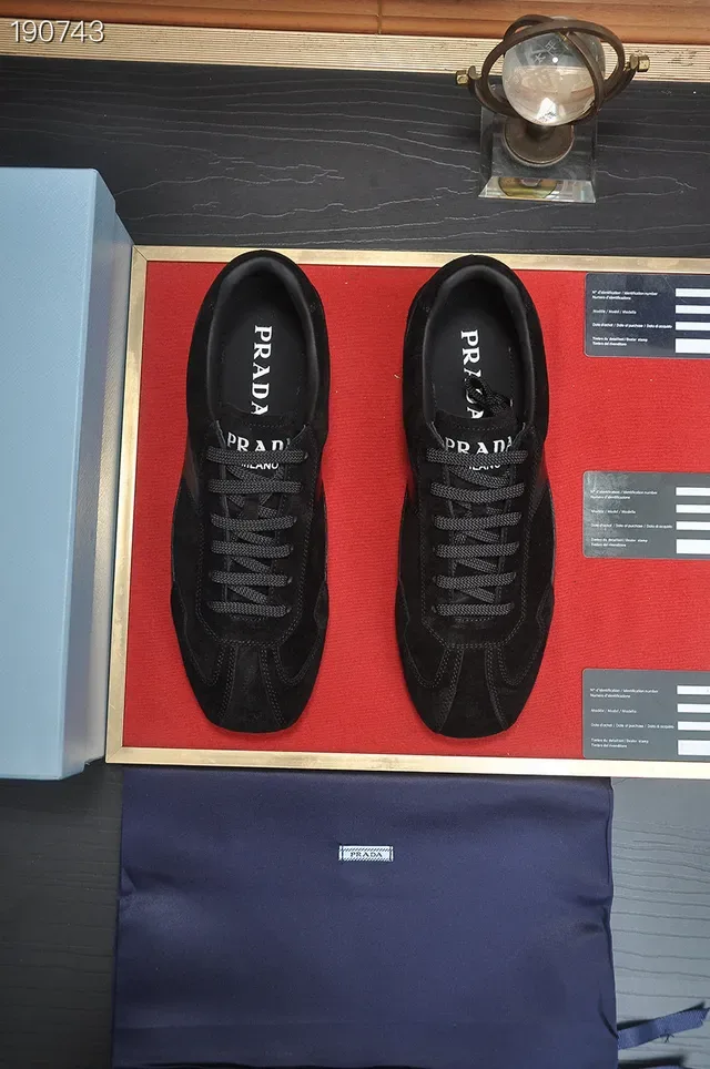 Prada Black Suede And Leather Paneling Low-Top Lace-Up Silhouette Lifestyle Sneakers 7
