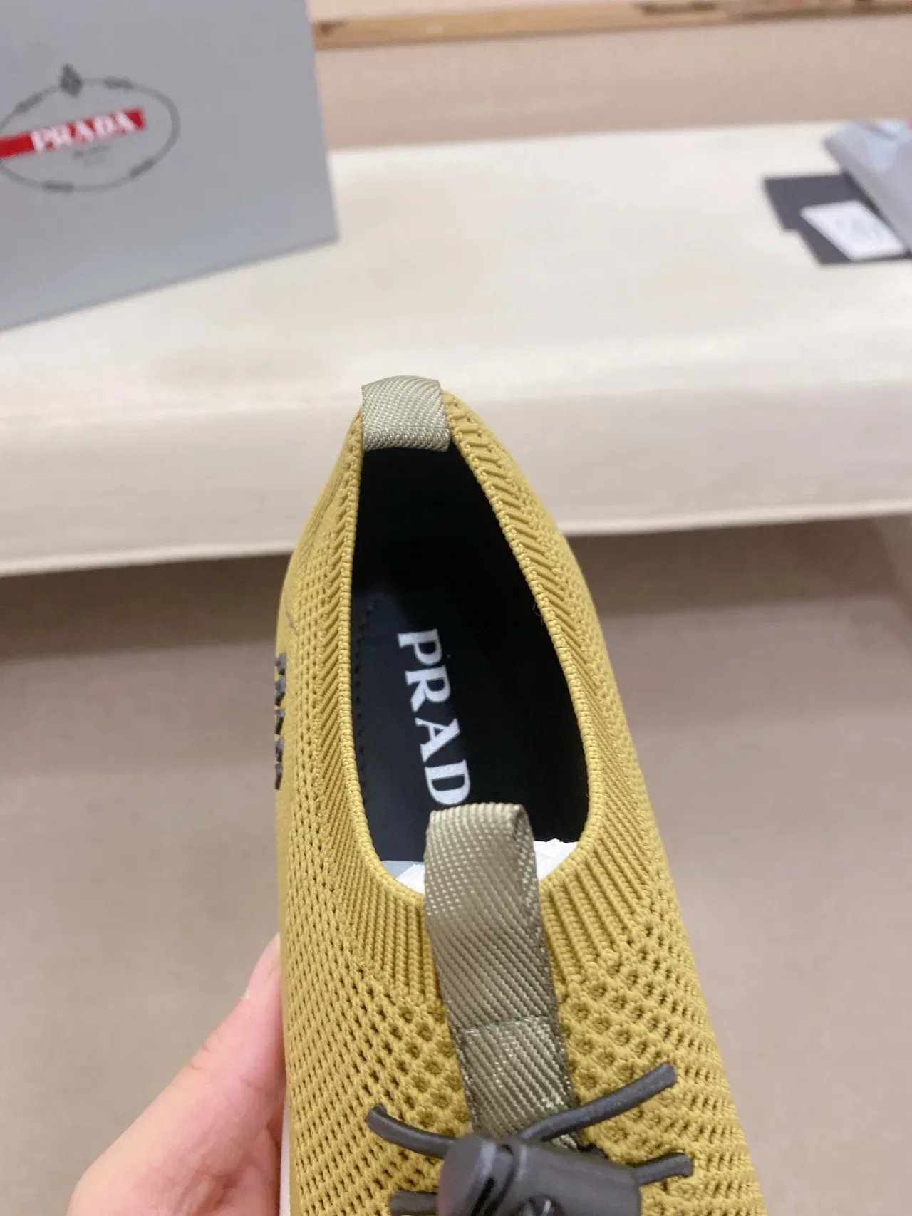 Prada Cloudbust Beige White Knit Upper Sock-Fit Collar Lifestyle Sneakers 7