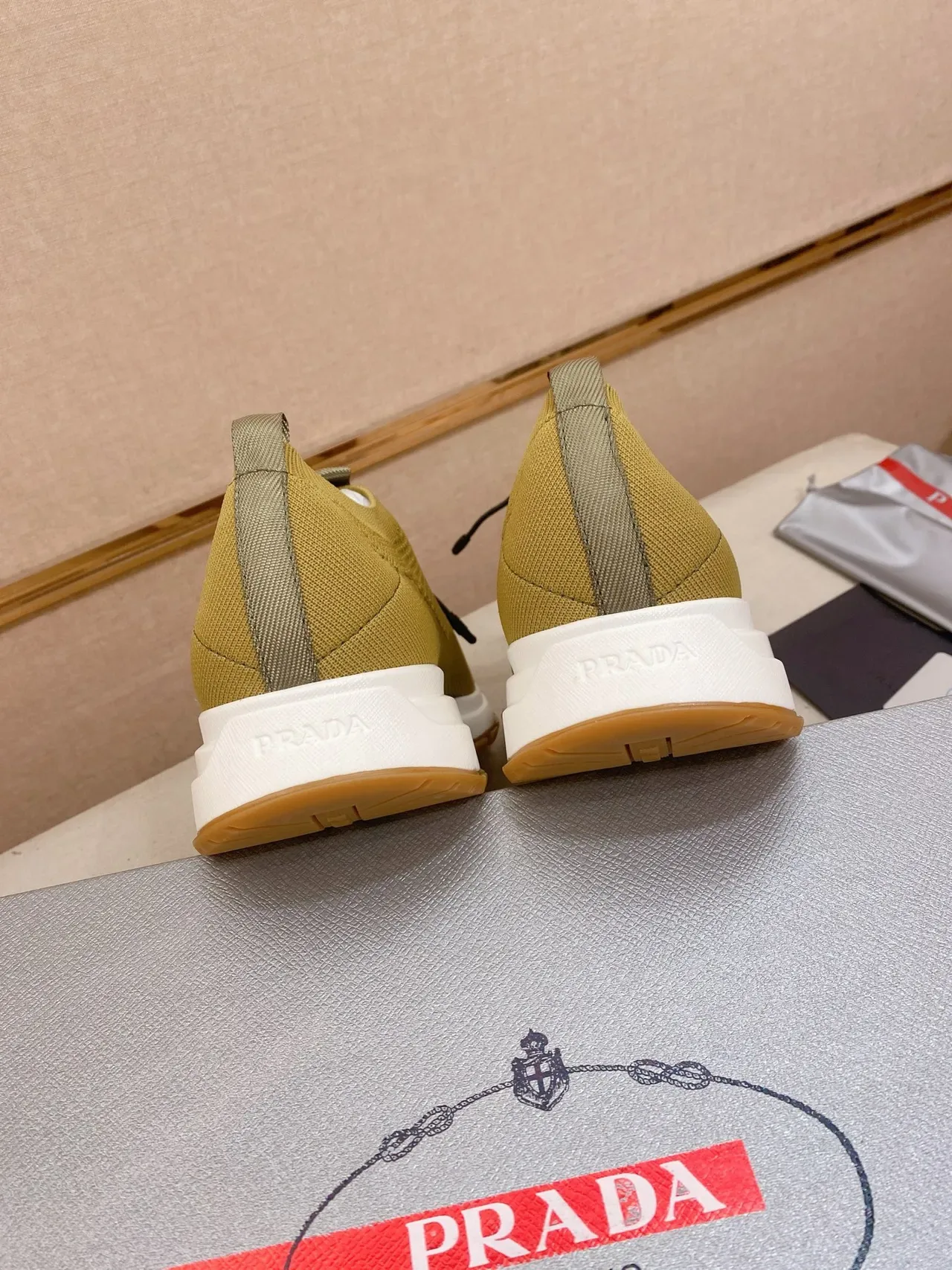 Prada Cloudbust Beige White Knit Upper Sock-Fit Collar Lifestyle Sneakers 9