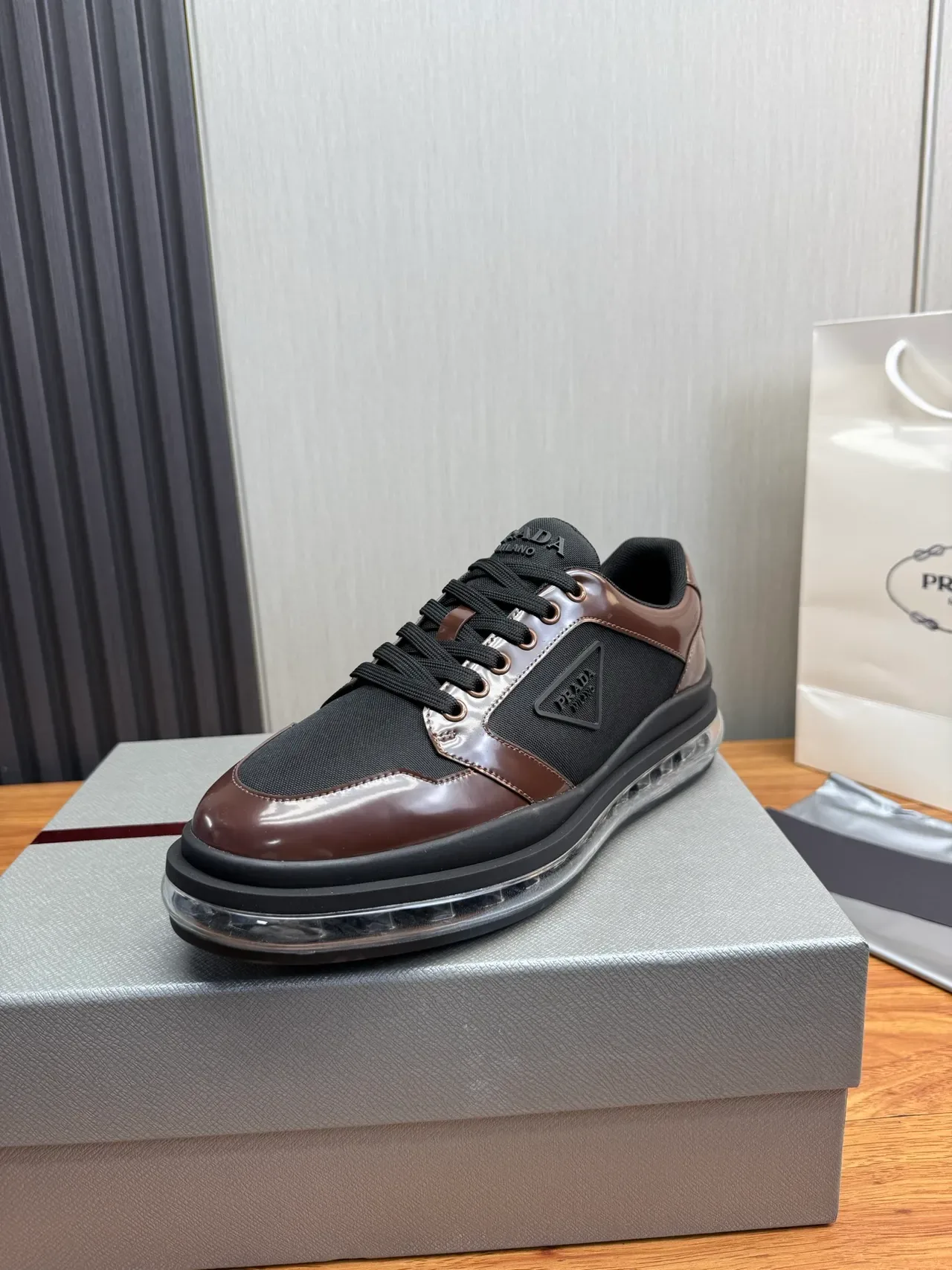 Prada Cloudbust Black and Brown Patent Leather Lifestyle Sneakers 3