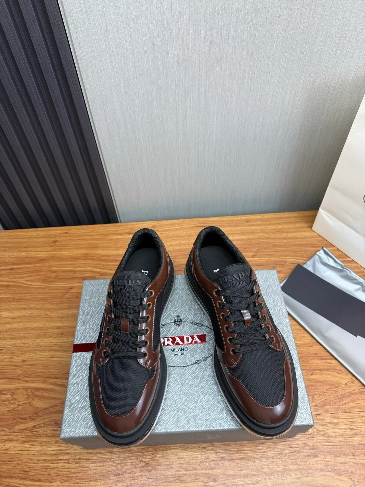 Prada Cloudbust Black and Brown Patent Leather Lifestyle Sneakers 4