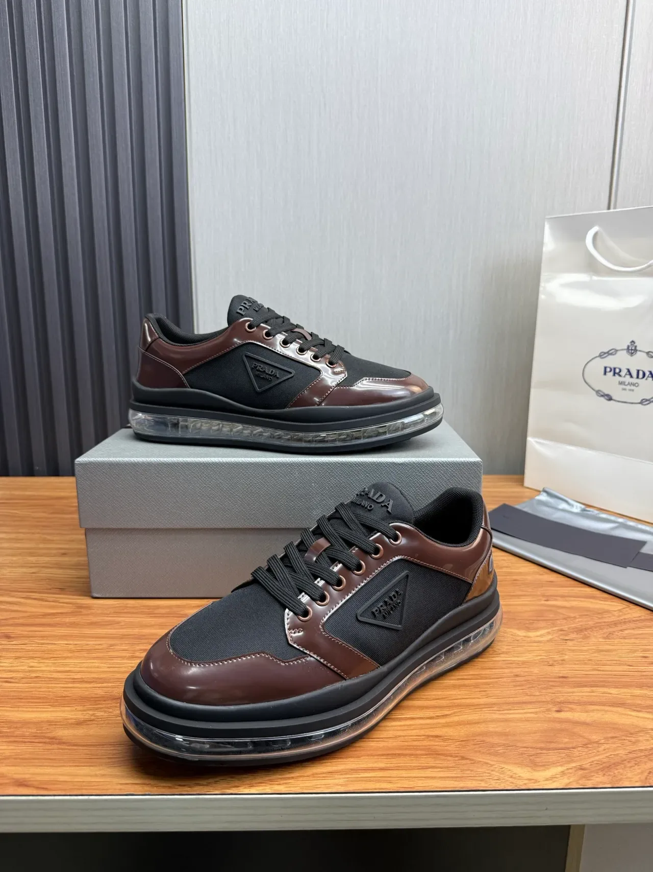 Prada Cloudbust Black and Brown Patent Leather Lifestyle Sneakers 5