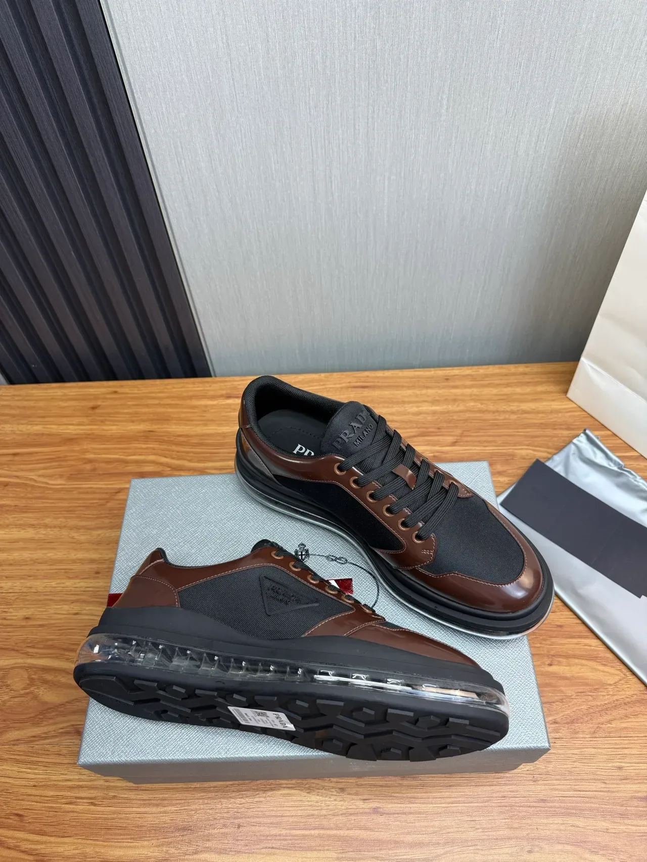 Prada Cloudbust Black and Brown Patent Leather Lifestyle Sneakers 7