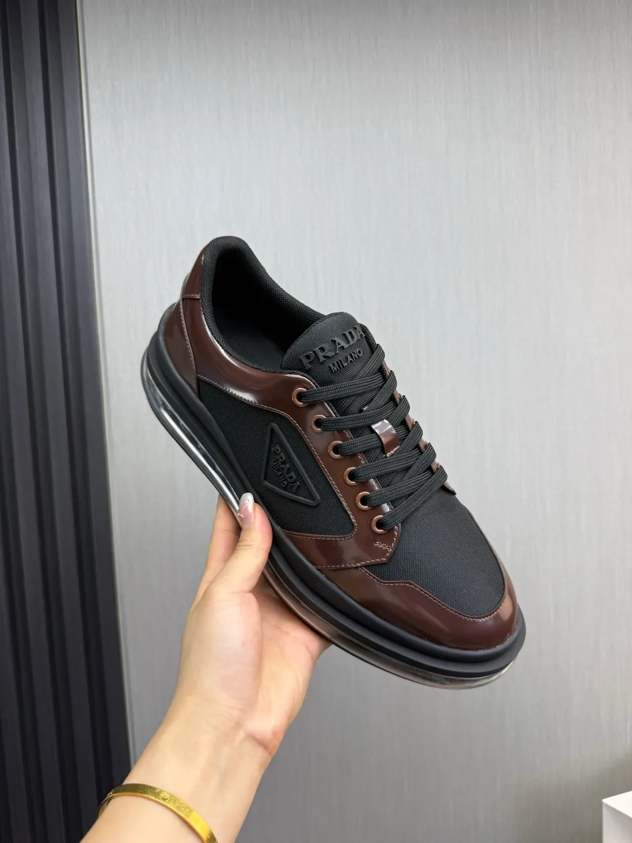 Prada Cloudbust Black and Brown Patent Leather Lifestyle Sneakers 9