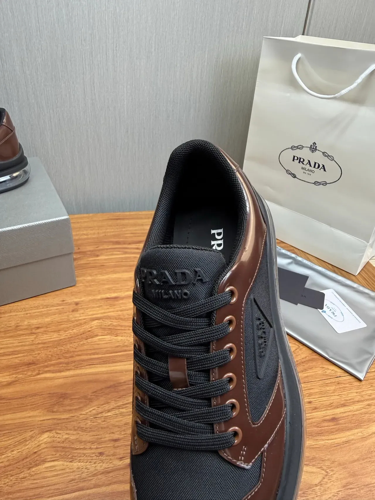 Prada Cloudbust Black and Brown Patent Leather Lifestyle Sneakers 10
