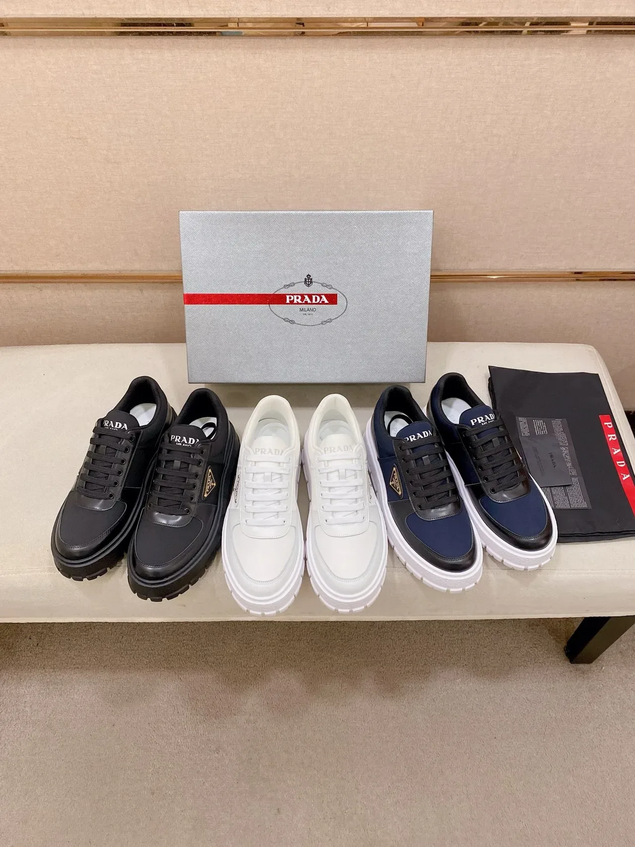 Prada Cloudbust Black Platform Sole Mixed-Material Upper Chunky Sneakers 2