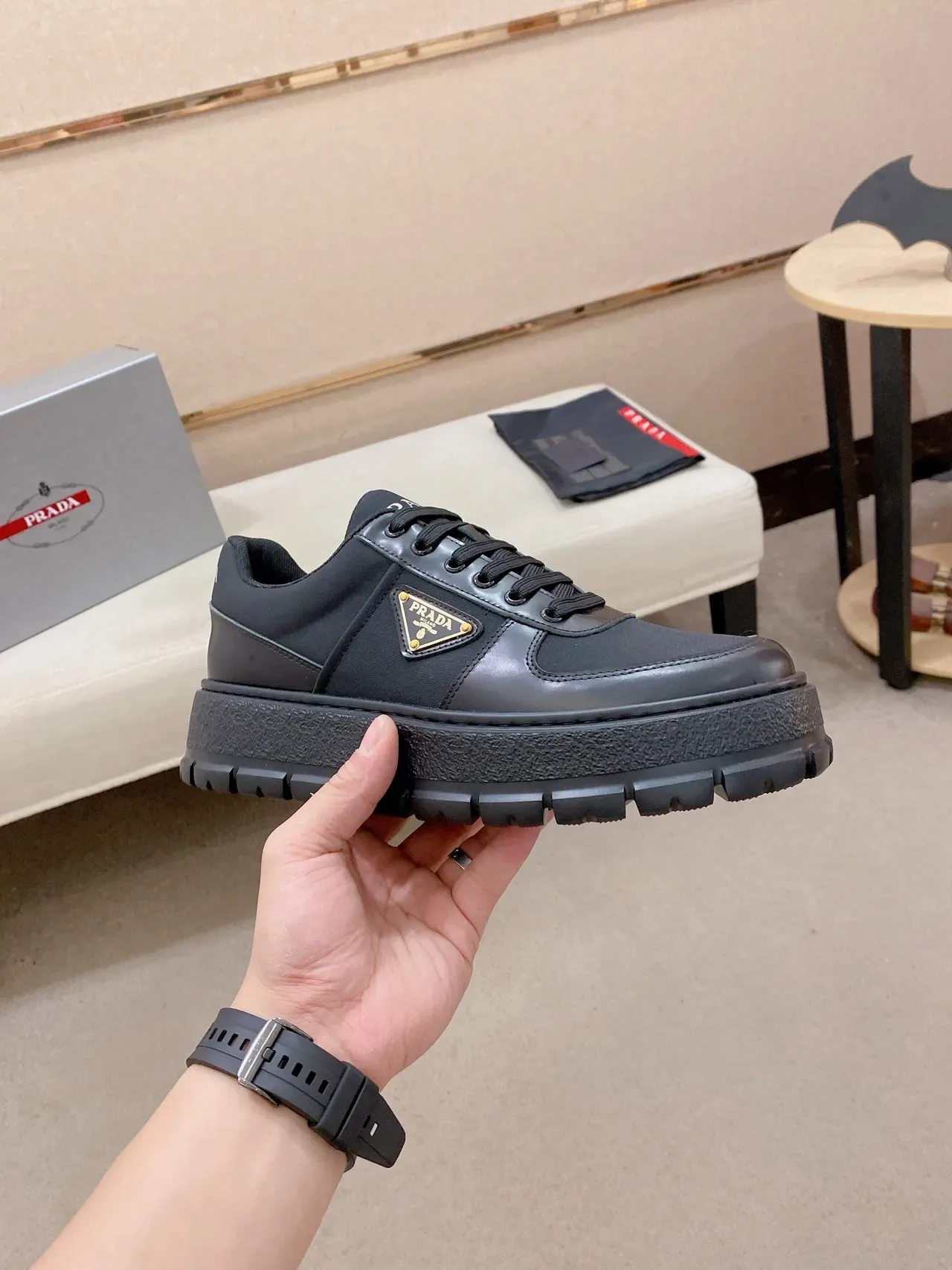 Prada Cloudbust Black Platform Sole Mixed-Material Upper Chunky Sneakers 6