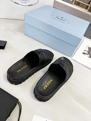 Prada Cloudbust Black Quilted Leather Platform Slippers 3