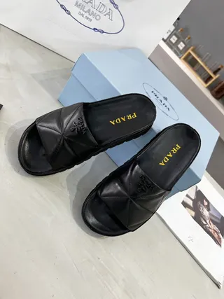 Prada Cloudbust Black Quilted Leather Platform Slippers 4